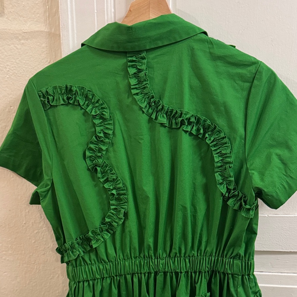 kate spade Bright Green Ruffle Shirt Midi Dress - Picture 10 of 13